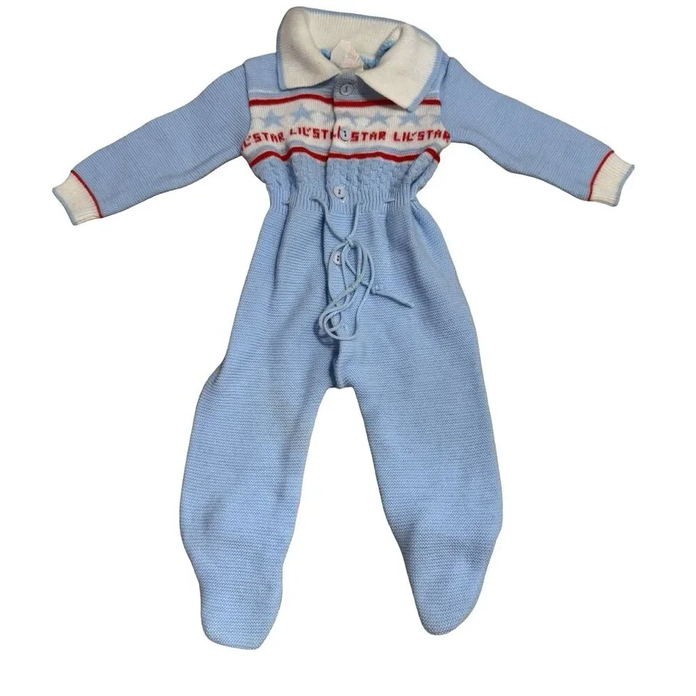 VINTAGE Childwise blue and white lil’star one‎ piece boys 0-12 months adorable